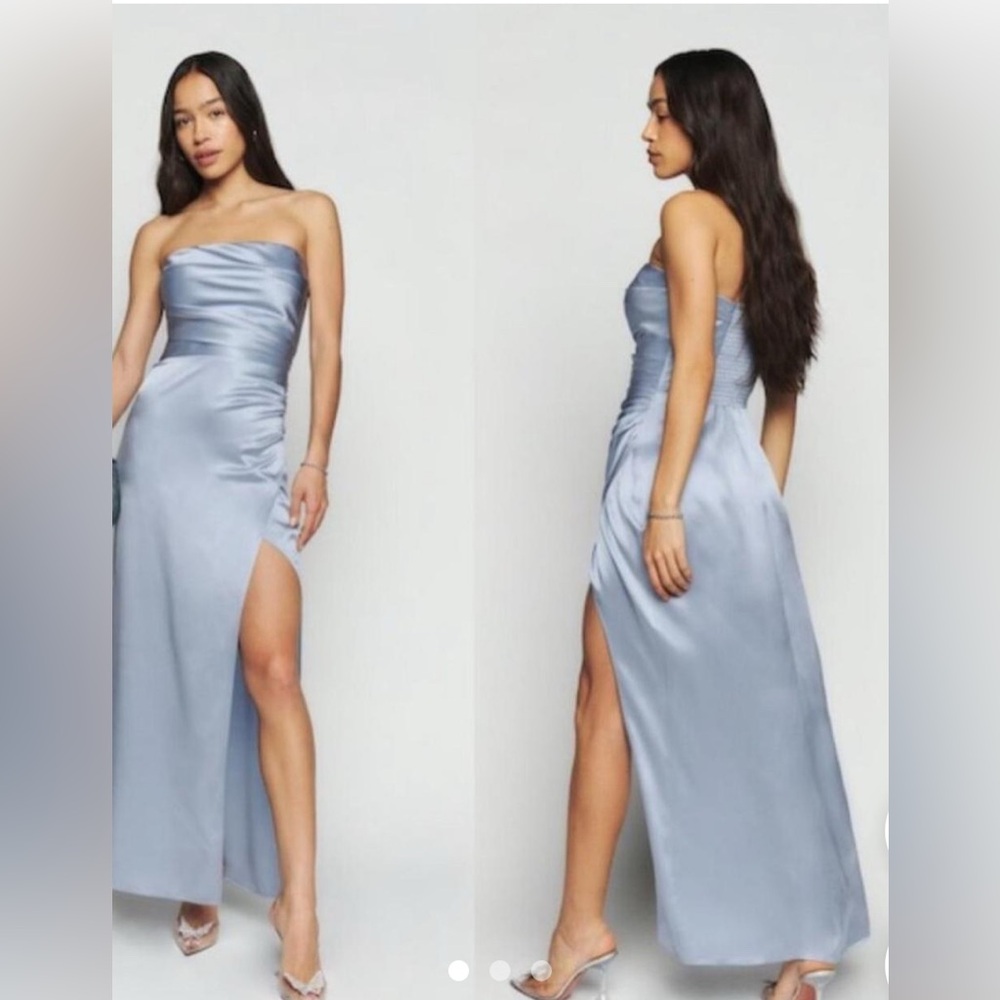 Reformation Barrow Strapless Blue Evening Dress